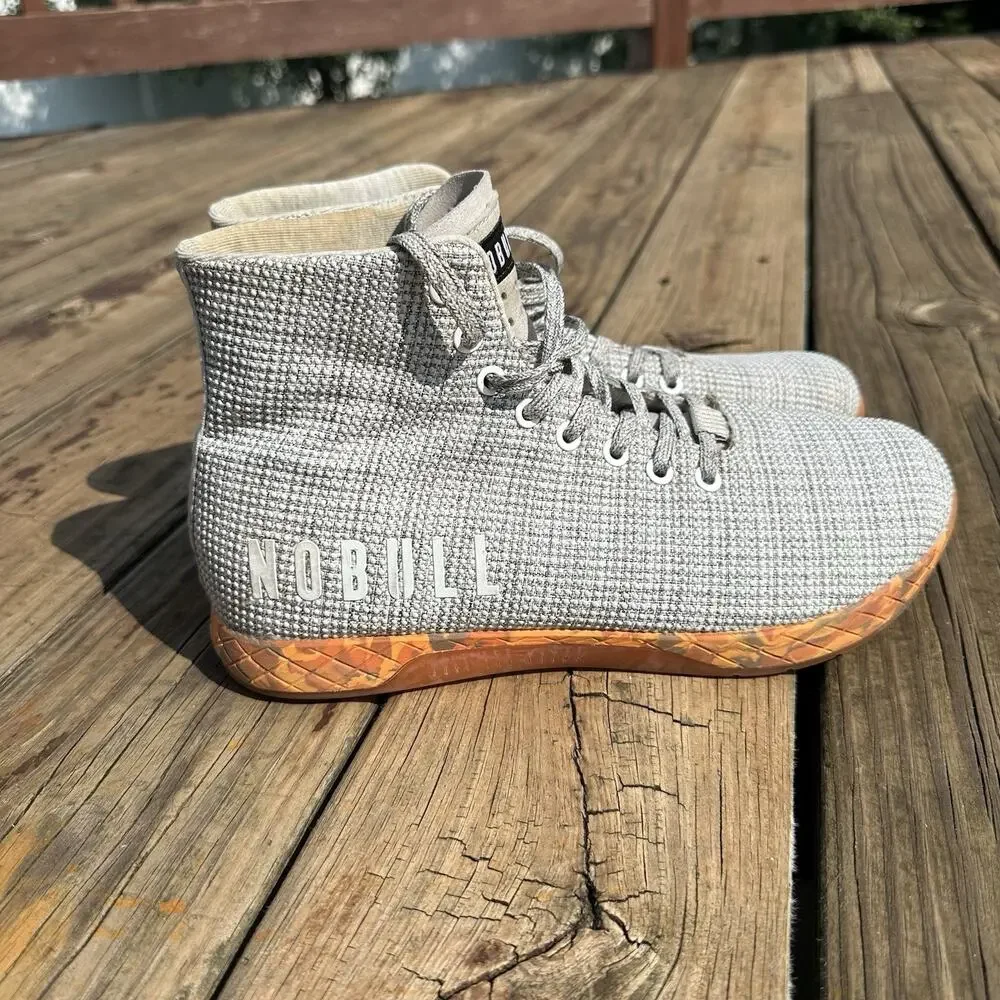 NOBULL High Top Knit Trainer Heather Gray Orange Camo Men 9 Women’s 10.5